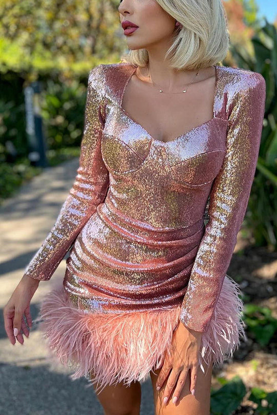 WW | Tanze Durch Die Nacht Pailletten Feder Party Kleid