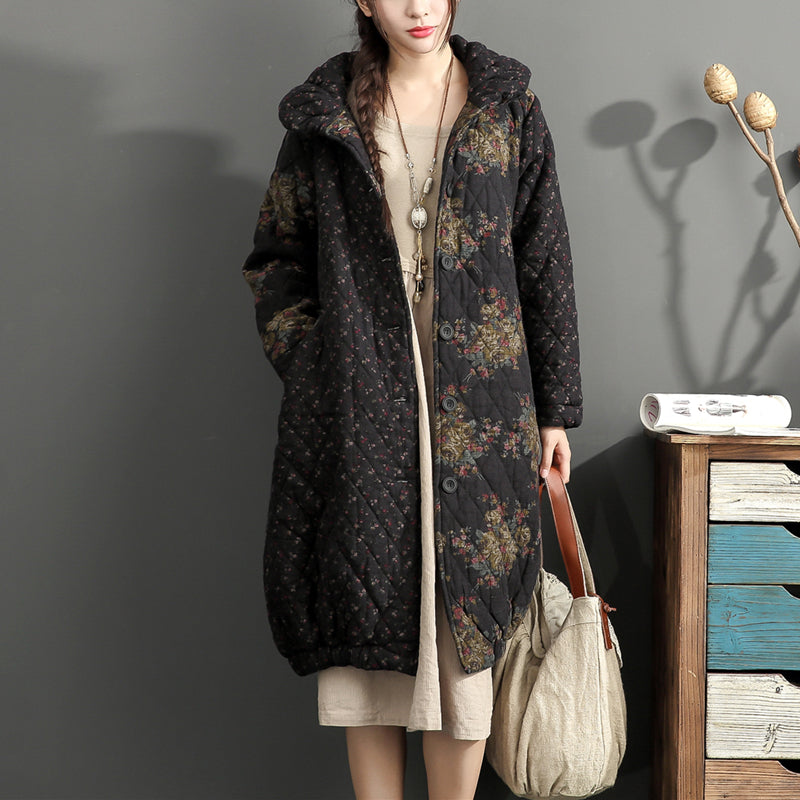 WW | dick warm gedruckt Patchwork Baumwolle Cardigans Übergrößen Leinen Langarm Wintermäntel