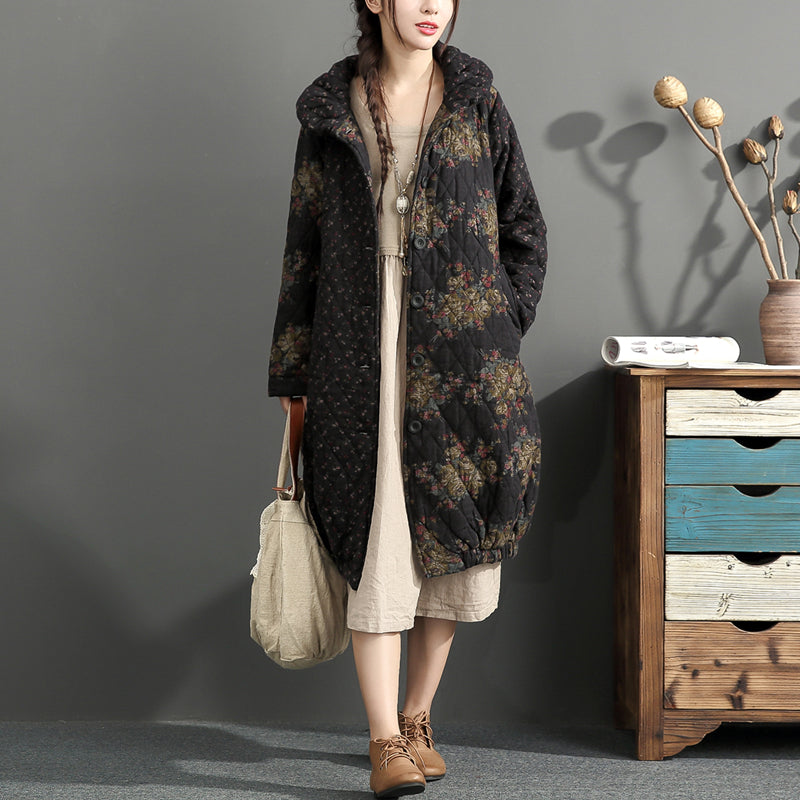WW | dick warm gedruckt Patchwork Baumwolle Cardigans Übergrößen Leinen Langarm Wintermäntel