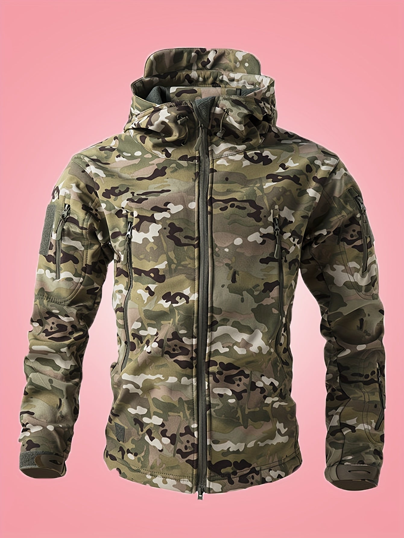 WW | Military Camouflage Windbreaker with Zipper Pockets for Men - Perfect for Outdoor Activities