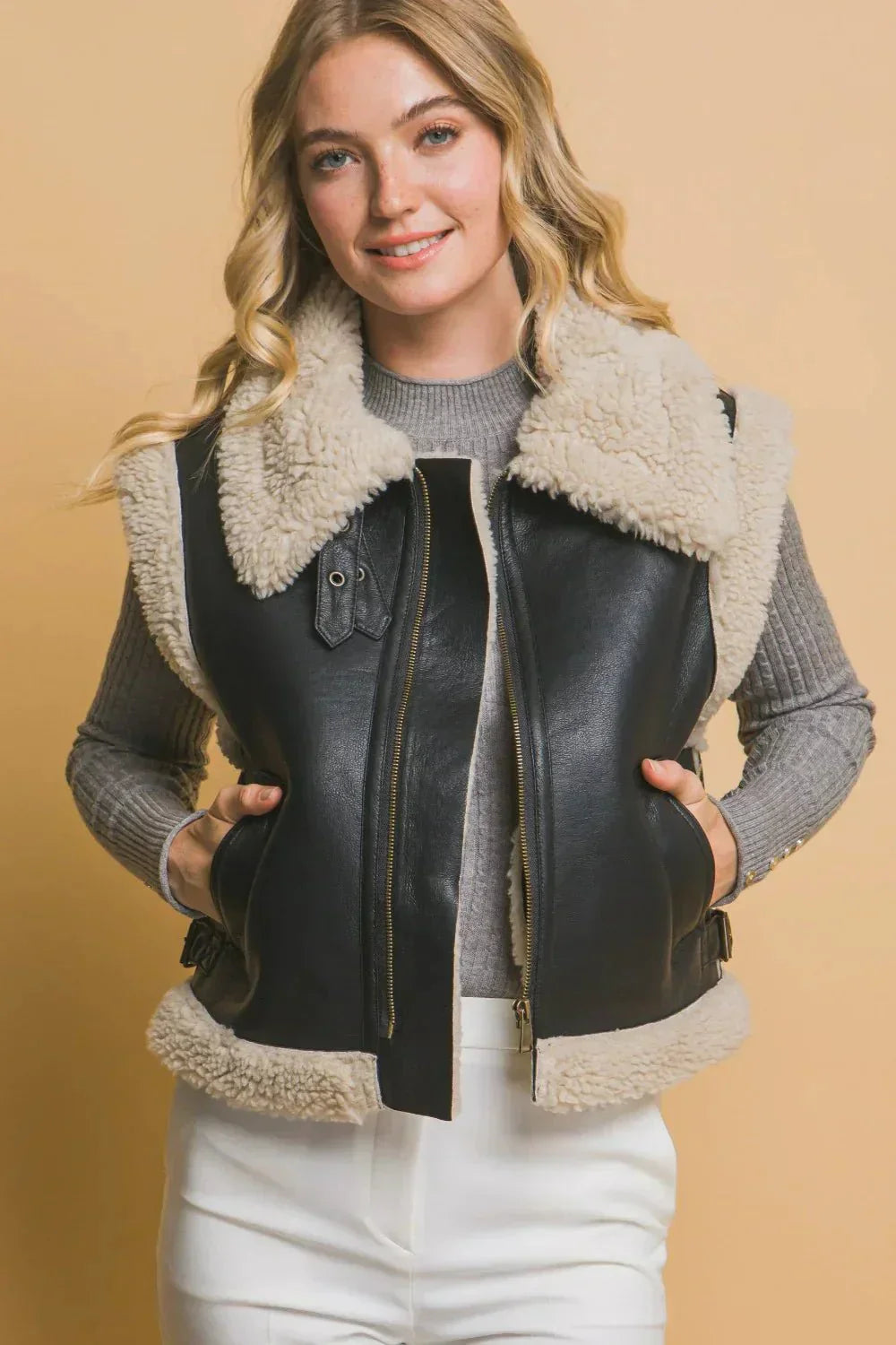 WW | Leder-Schaffellweste - Warm & Stylish - Vegan Leder - Lässiges Layering