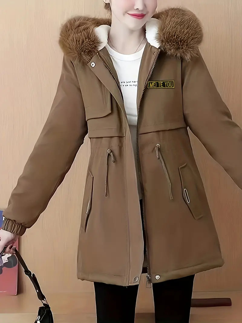 WW | Cozy, fluffy coat with hood and casual zipper
