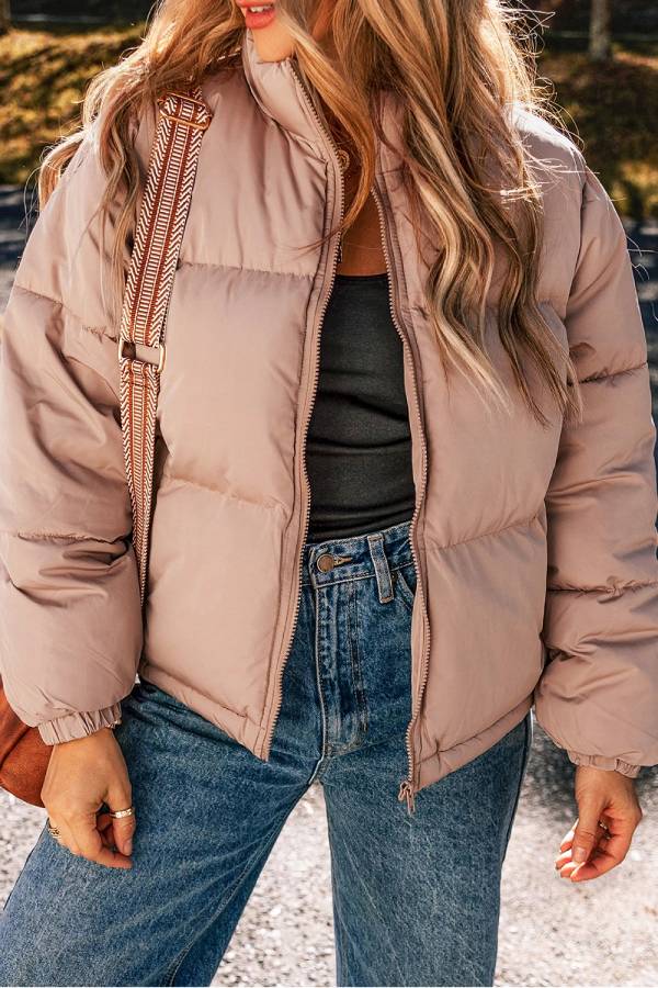 WW | Rosa Volle Reißverschluss Gesteppt Pufferjacke