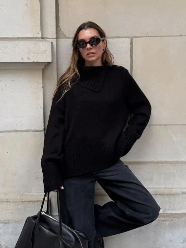 WW | Cozy sweater with button-up stand-up collar and relaxed fit