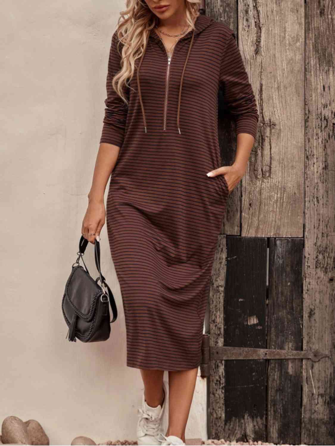 WW | Striped Zip-Front Hoodie Dress