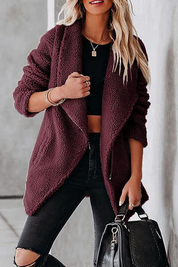 WW | lässige Lammlederjacke mit Reißverschlusstaschen und Kastenveloursjacke