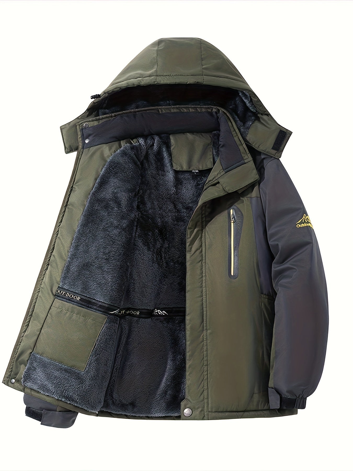 WW | Button Closure Fleece Flap Pocket Winter Jacket For Men - Perfect for Outdoor Activities