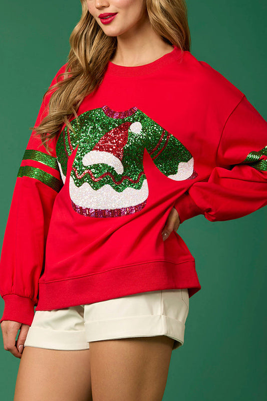 WW | Christmas Sequin Round Neck Casual Sweatshirt