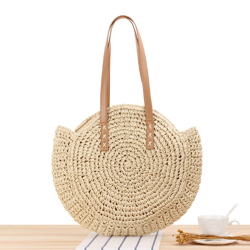 WW | Schlichte Runde Schultertasche Strohtasche Sommer Strandtaschen