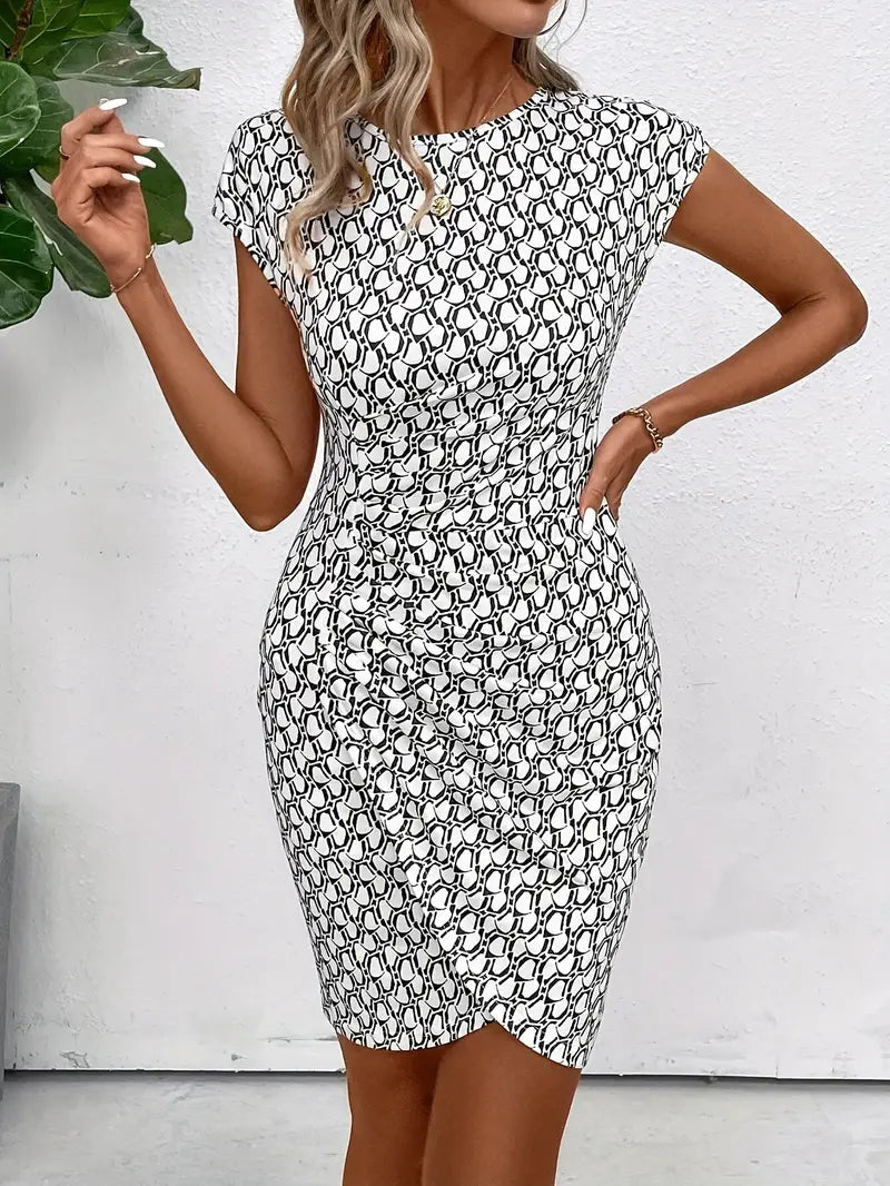 WW | Elegantes Kleid mit Rundhalsausschnitt und Allover-Print