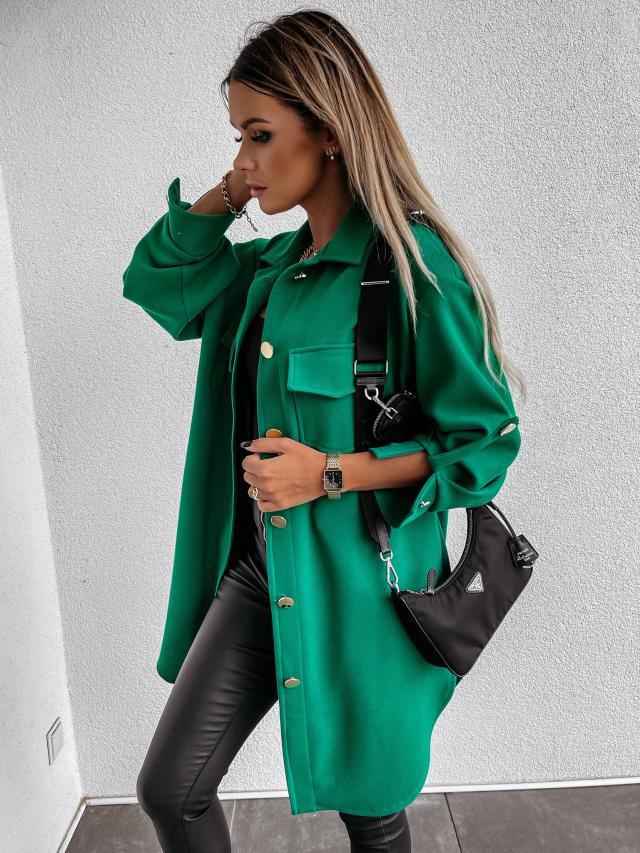 WW | Comfortable long shirt jacket with buttons, wool collar and lapels