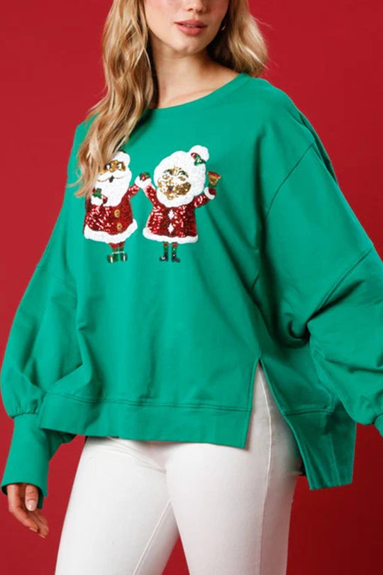 WW | Santa Claus Sequin Casual Loose Long Sleeve Sweatshirt