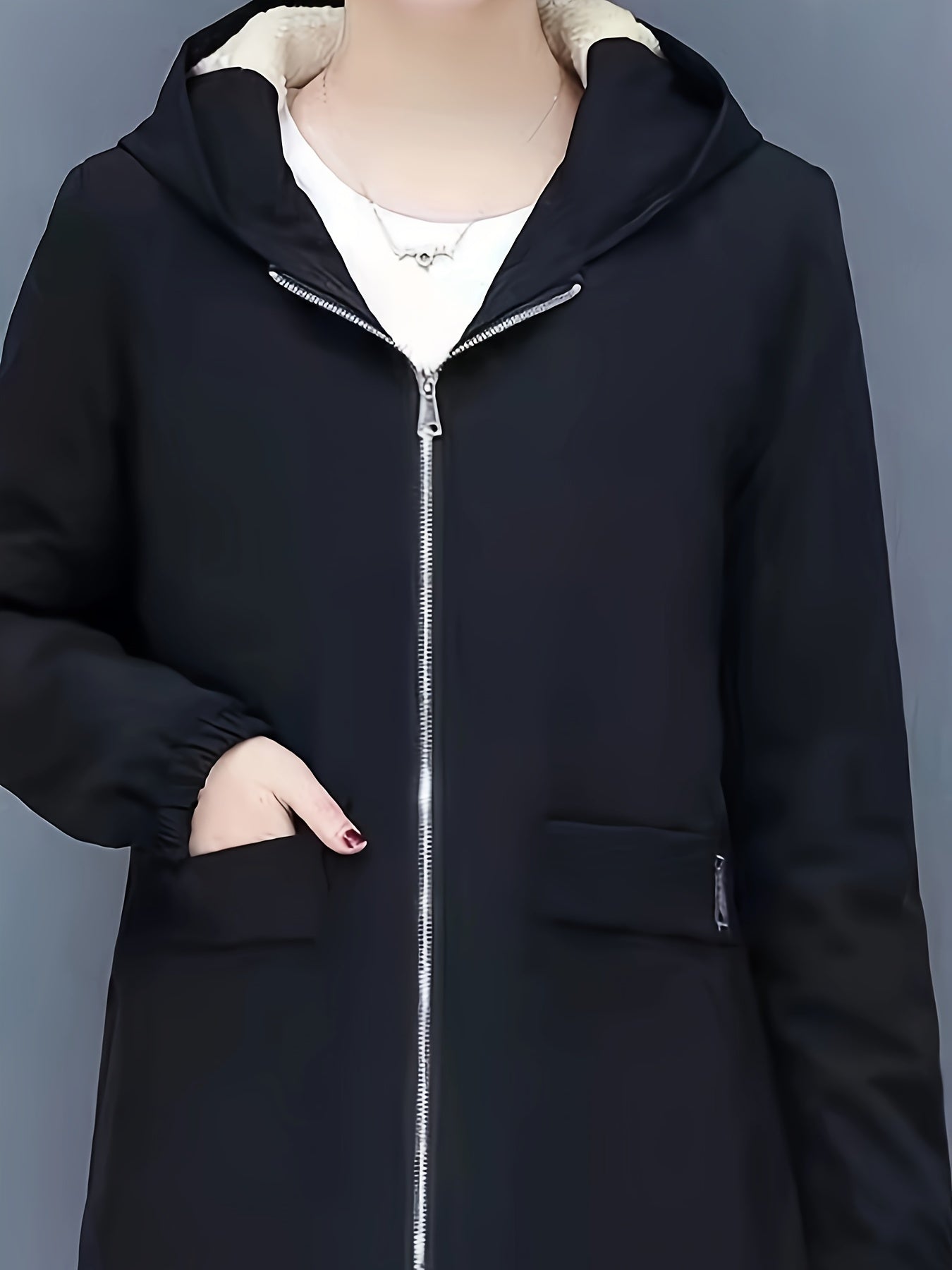 WW | Kapuzenmantel für Damen - schwarze Freizeitjacke
