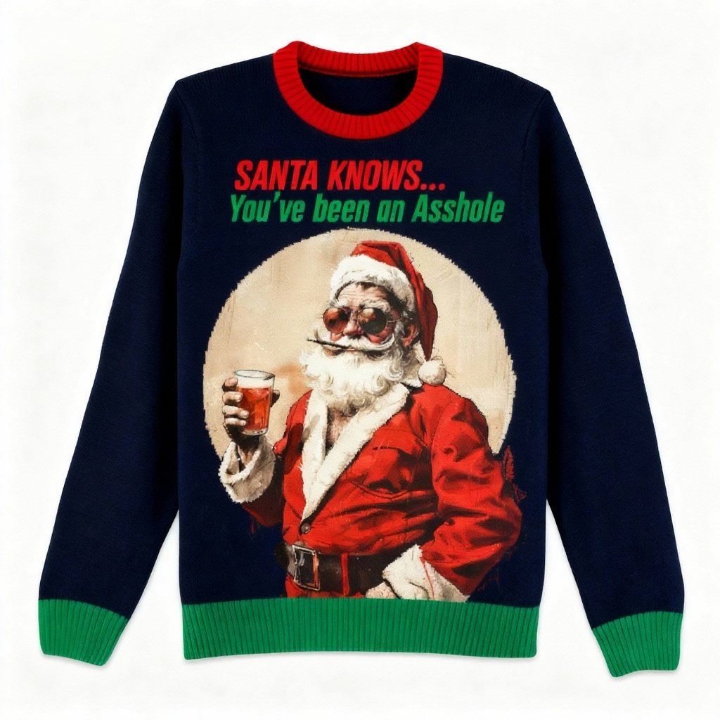 WW | Null Scham, Alles Spiel: Lustiger Weihnachtsmann Druck Hässlicher Weihnachts-Pullover