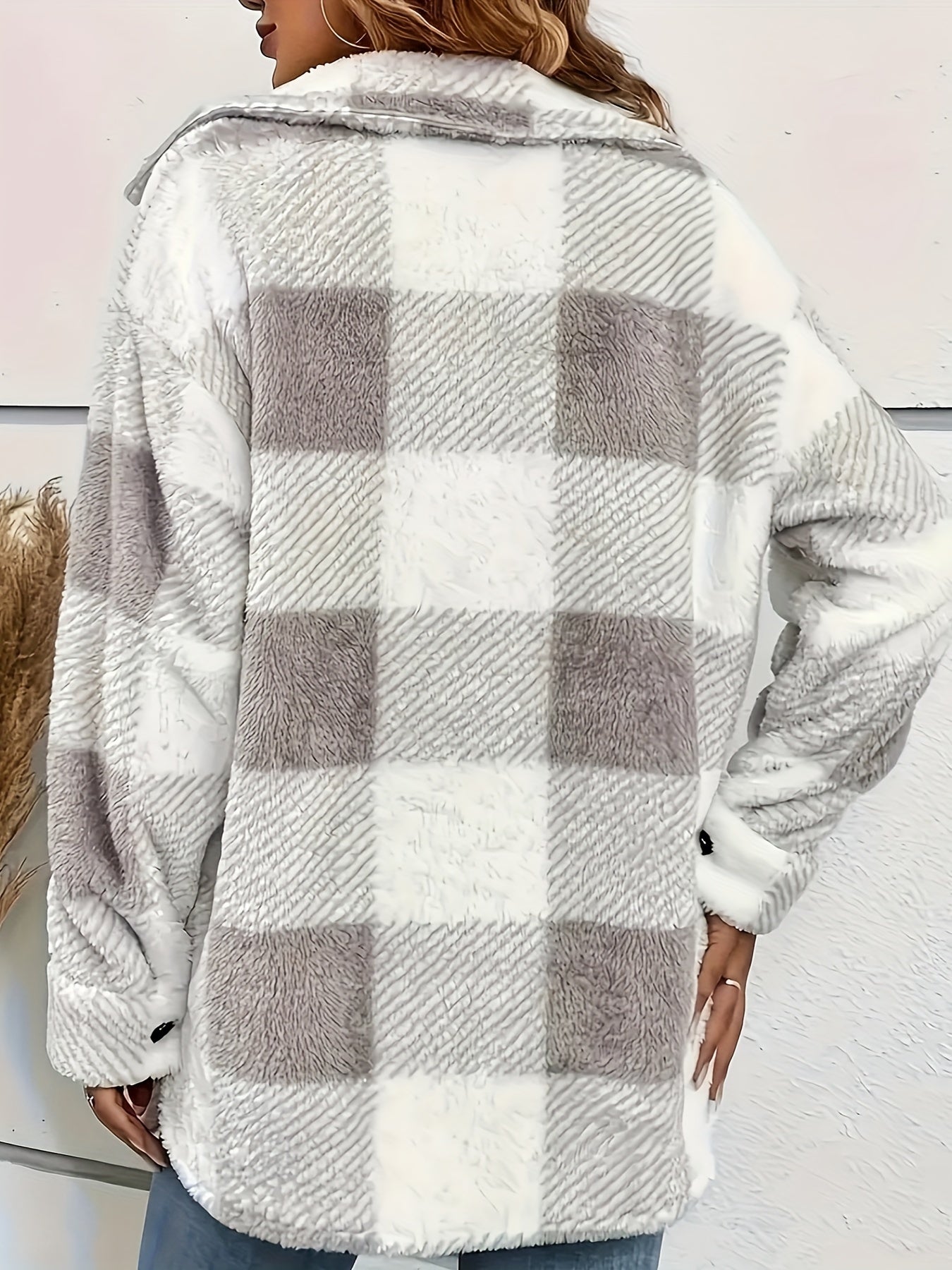 WW | Plaid Button-Up Jacket with Long Sleeves