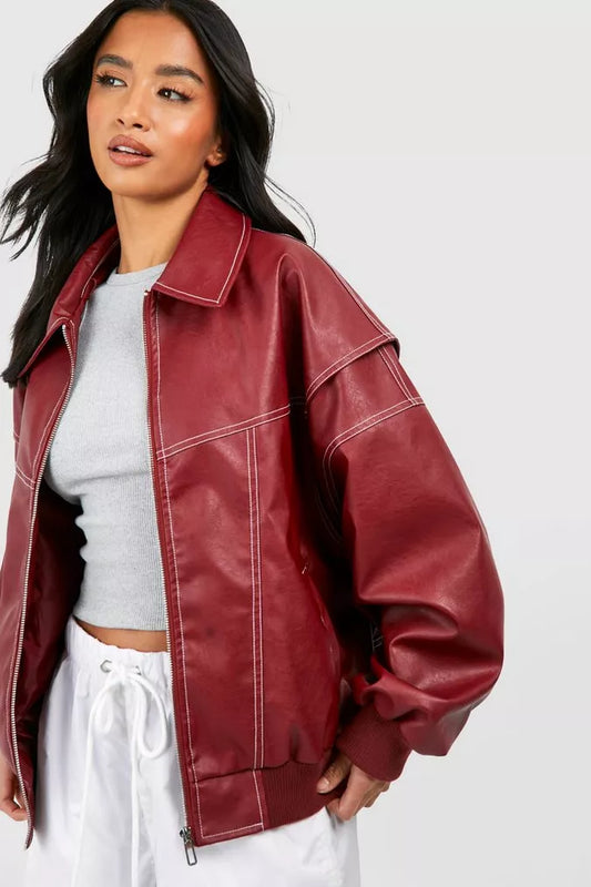 WW | Red Oversized Leather Jacket