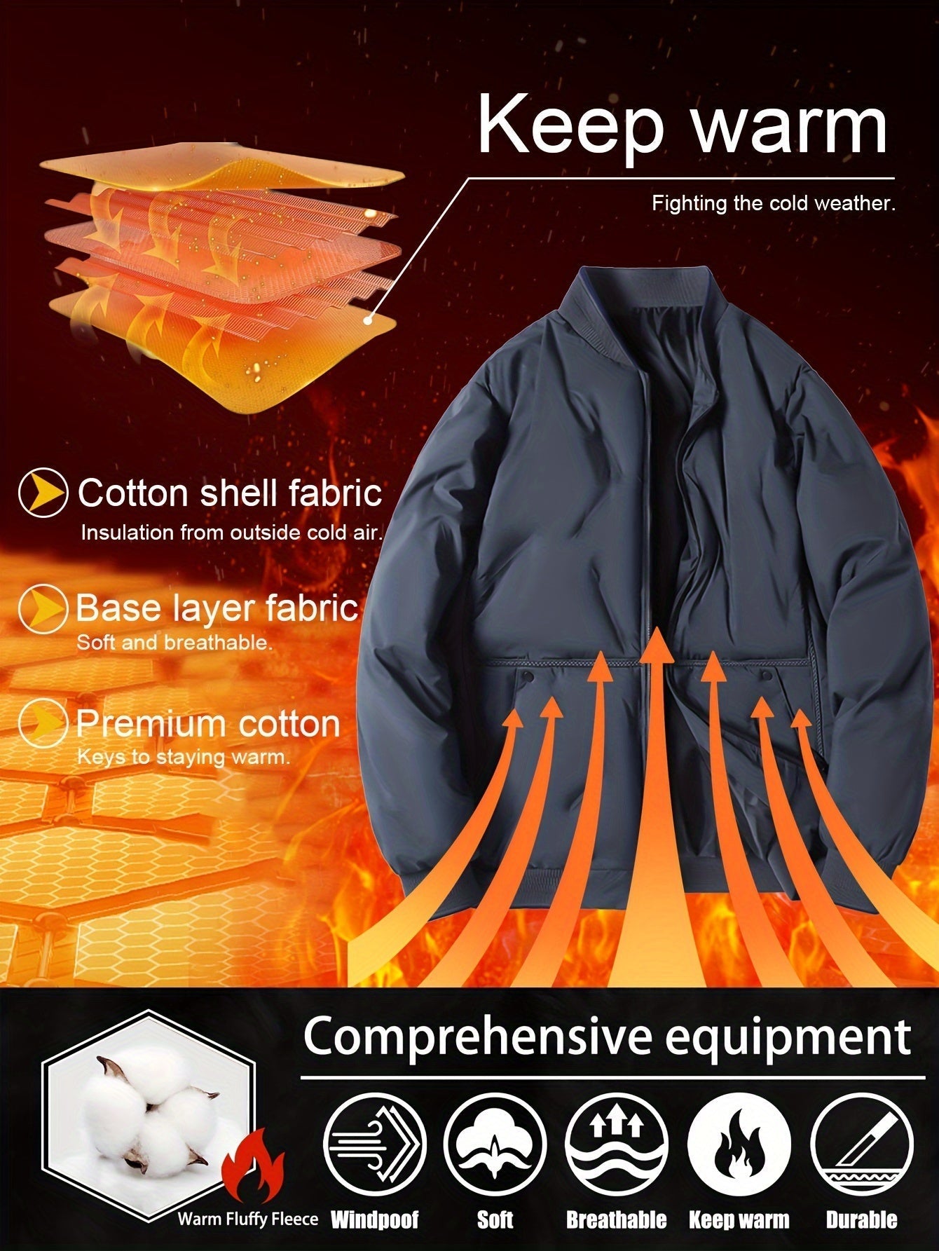WW | Baseball Collar Zipper Solid Fleece With Pockets Men's Winter Jacket - Perfect for Outdoor Activities
