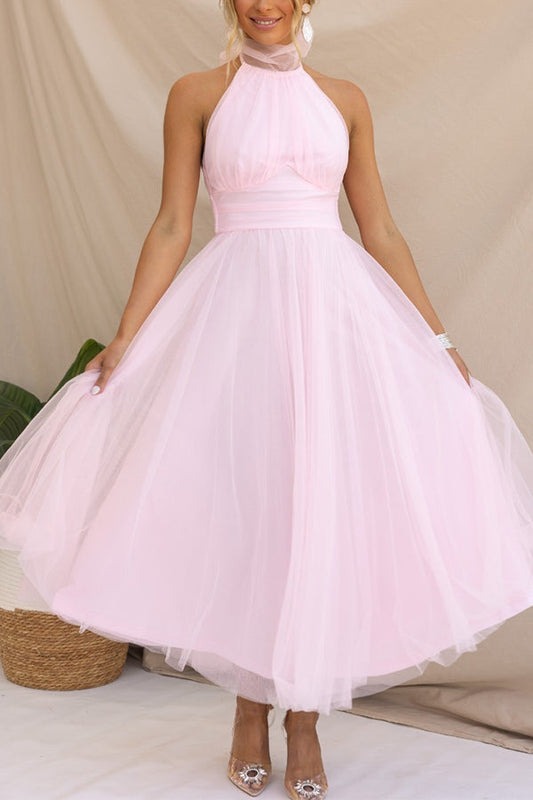 WW | Halfterhals Abendkleid Tüllschichten Elegante Formelle Kleidung