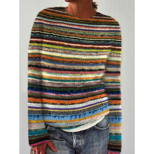 WW | Knitted Sweater Soft And Comfortable Striped Pattern Regular Fit Long Sleeves