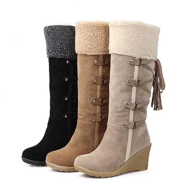 WW - Stylische Damen hohe Schneestiefel mit Schnürdesign