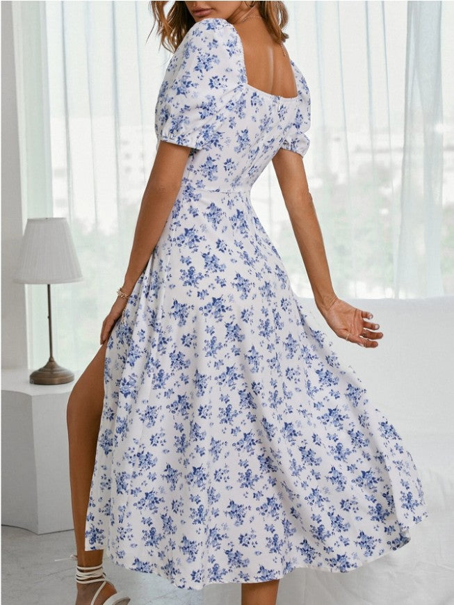 WW | Blumen Kleid mit gebundenem vorne Puffärmel Rosen Brustzentrum Kleid