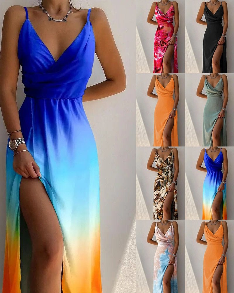 Floréa™ – Elegantes Maxikleid mit Schlitz & Tropischen Print