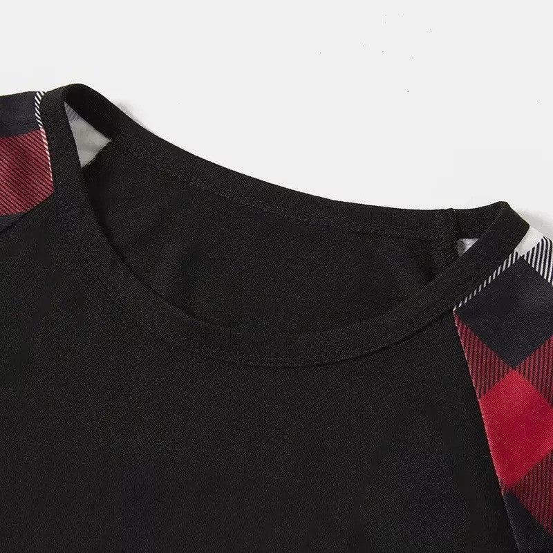 WW | Christmas Family Matching Pajamas - Red and Gray Plaid PJs Set with "Christmas Crew" Artistic Lettering