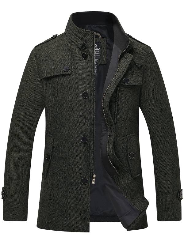 WW | Langer Wollmantel Mit Reißverschluss Und Knopf Für Herren - Perfekt für alltägliche Outfits