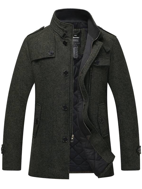 WW | Langer Wollmantel Mit Reißverschluss Und Knopf Für Herren - Perfekt für alltägliche Outfits