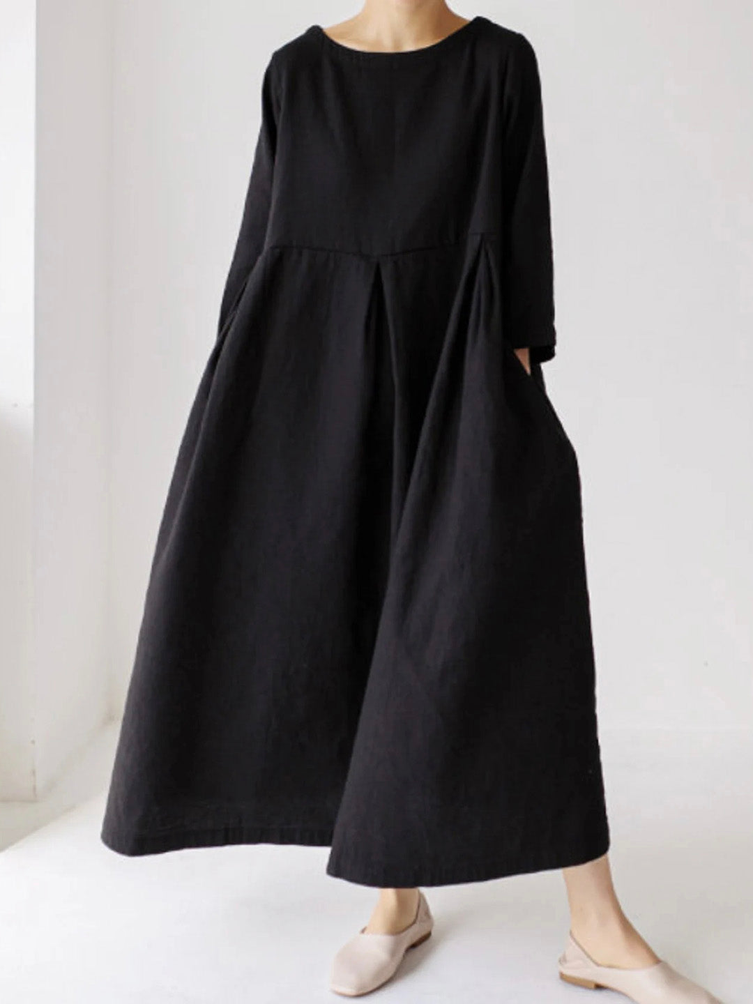 WW | Lockeres Leinenkleid mit Seitentaschen