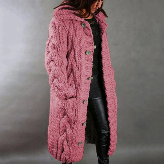 WW | Oversize Fit Hood Heavy Cable Knit Longline