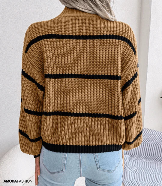 WW | Gemütlicher Rollkragenpullover mit Streifenmuster für Frauen