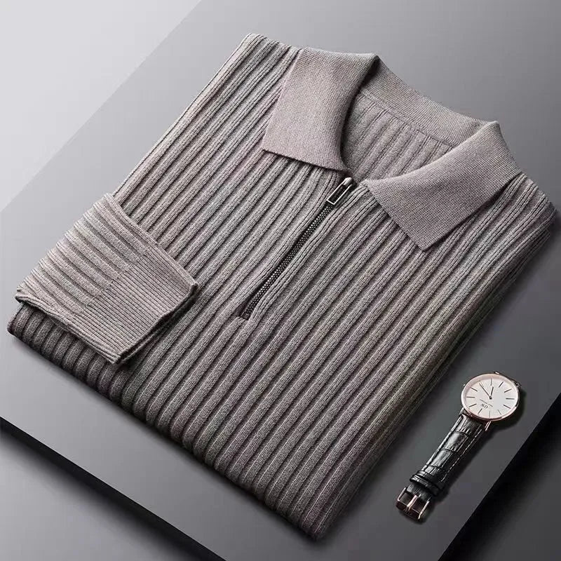 WW | Wool Half Zip Rib Knit Polo Collar Regular Fit