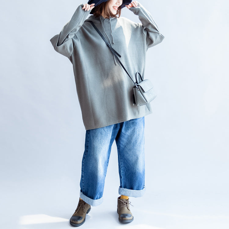 WW | grüne legere Kapuzenpullover aus wollähnlichem Mischgewebe oversized Druck Strickmäntel