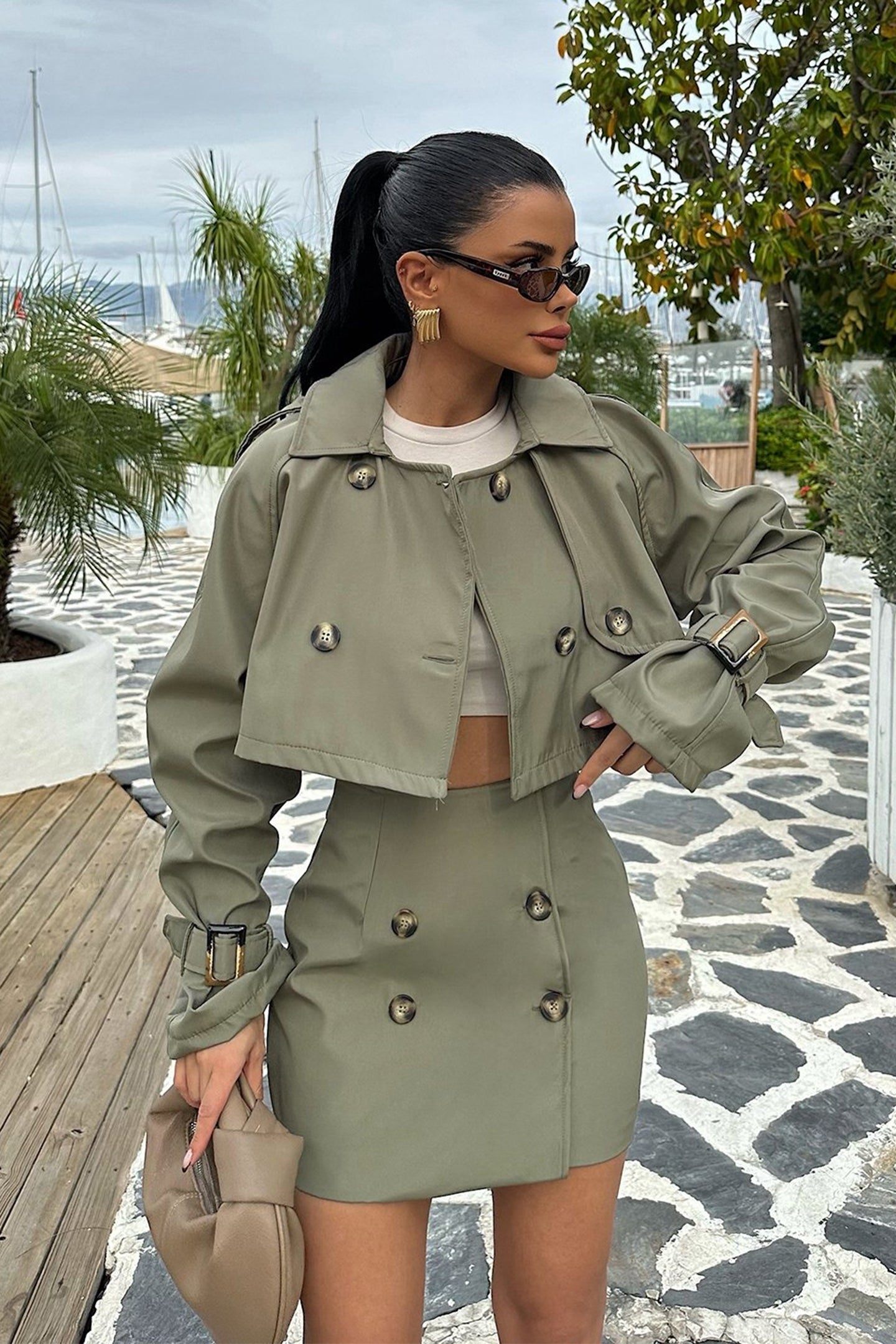 WW | Knopfdetail Gekürzte Jacke & Minirock-Set