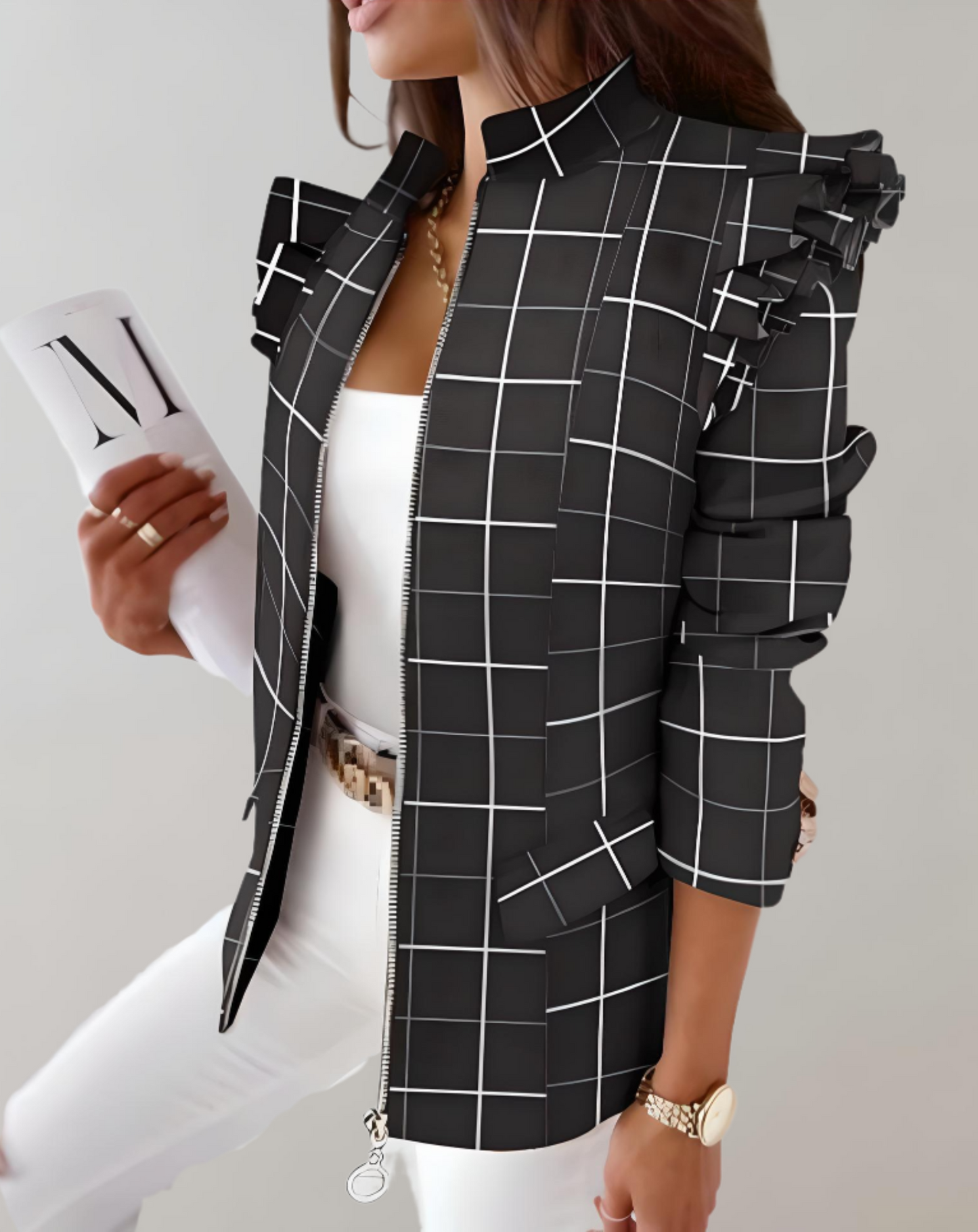 WW | Sophisticated long coat with epaulettes and patterns