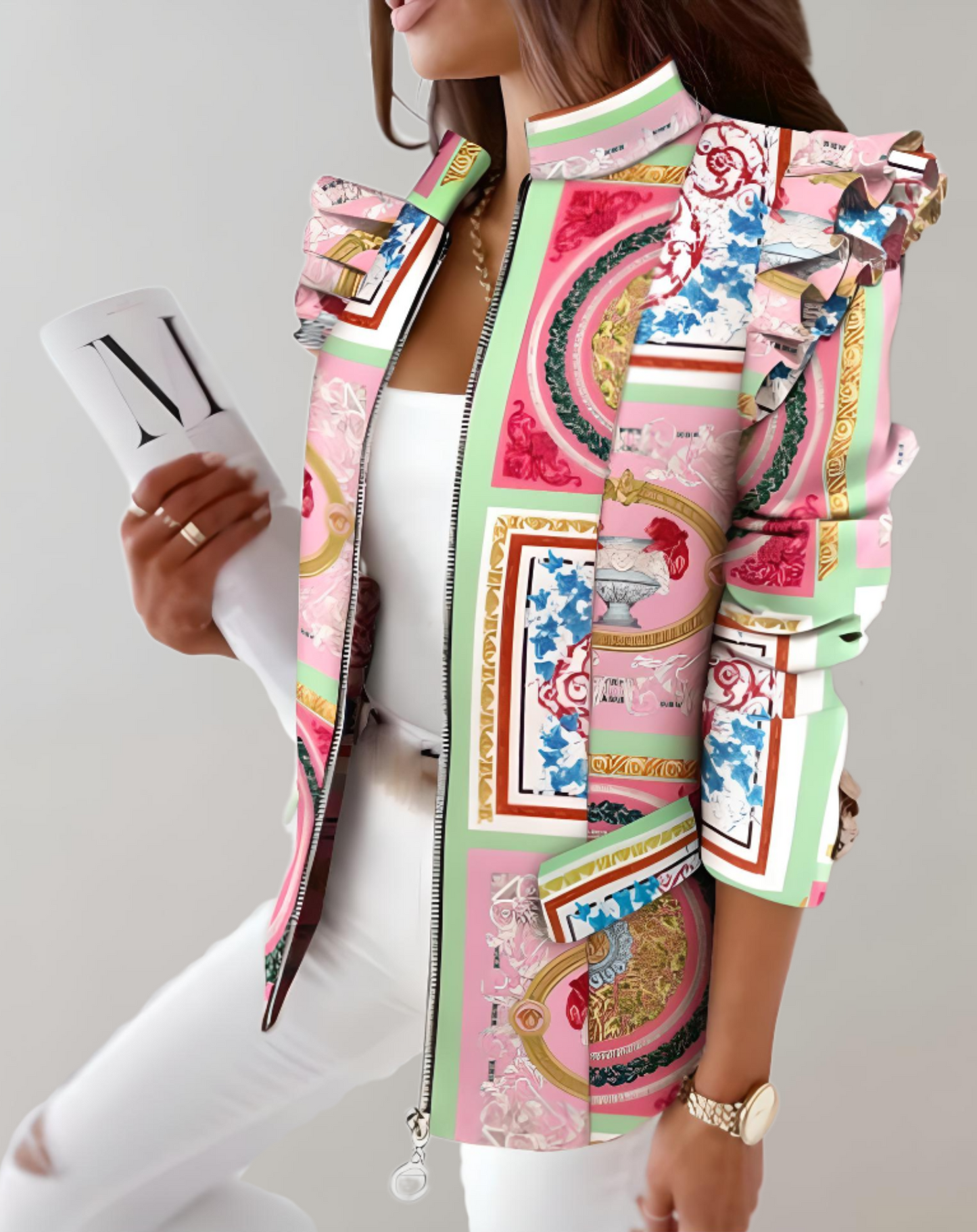 WW | Sophisticated long coat with epaulettes and patterns