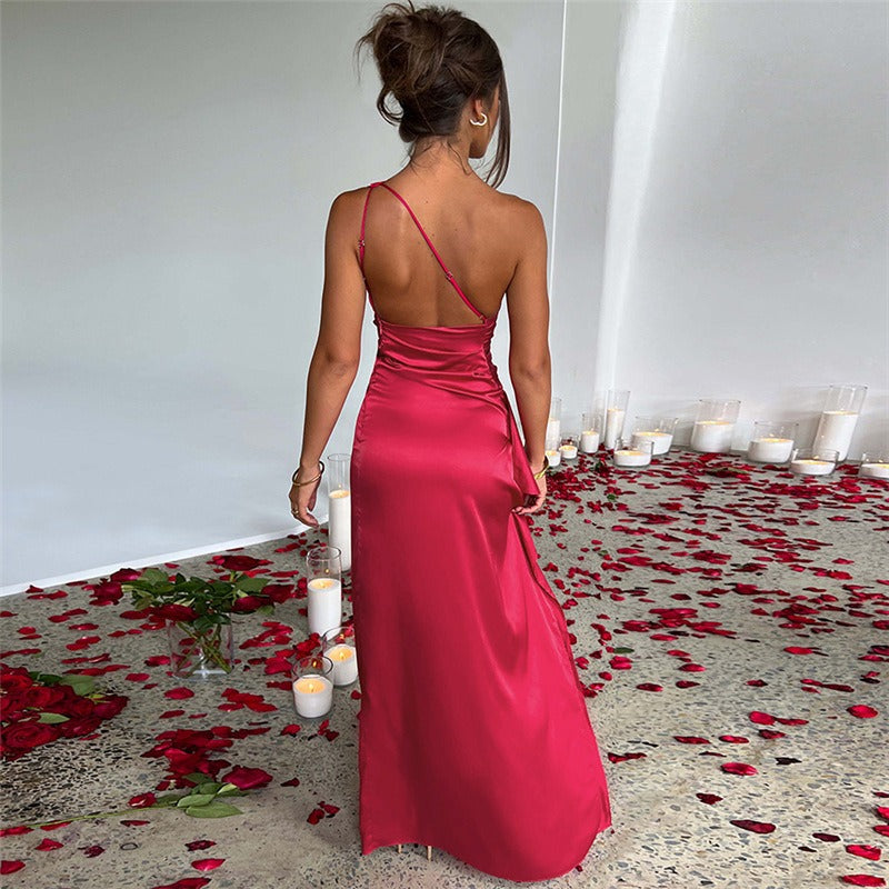 WW Gerüscht Eine- Schultern Maxikleid