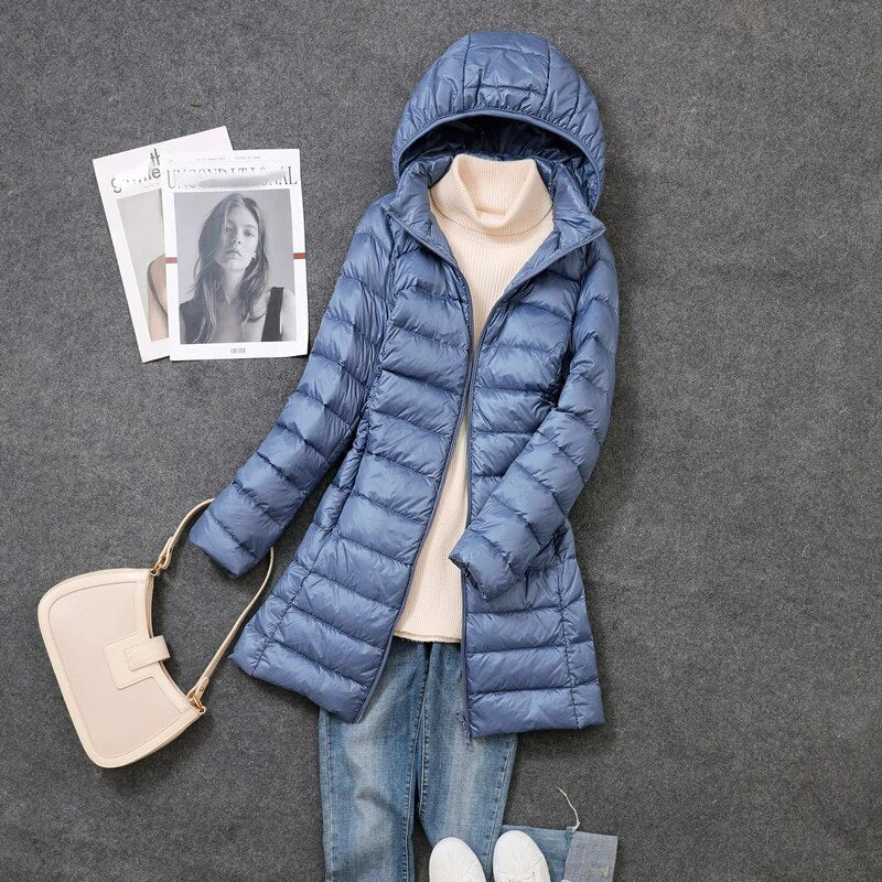 WW | Long Down Jacket Pleasantly Warm & Stylish