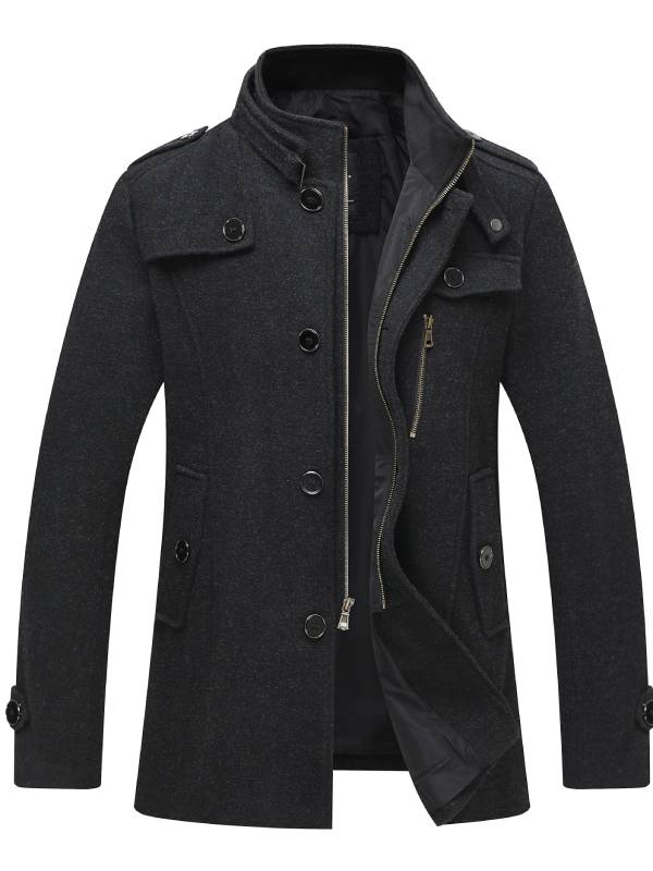 WW | Langer Wollmantel Mit Reißverschluss Und Knopf Für Herren - Perfekt für alltägliche Outfits
