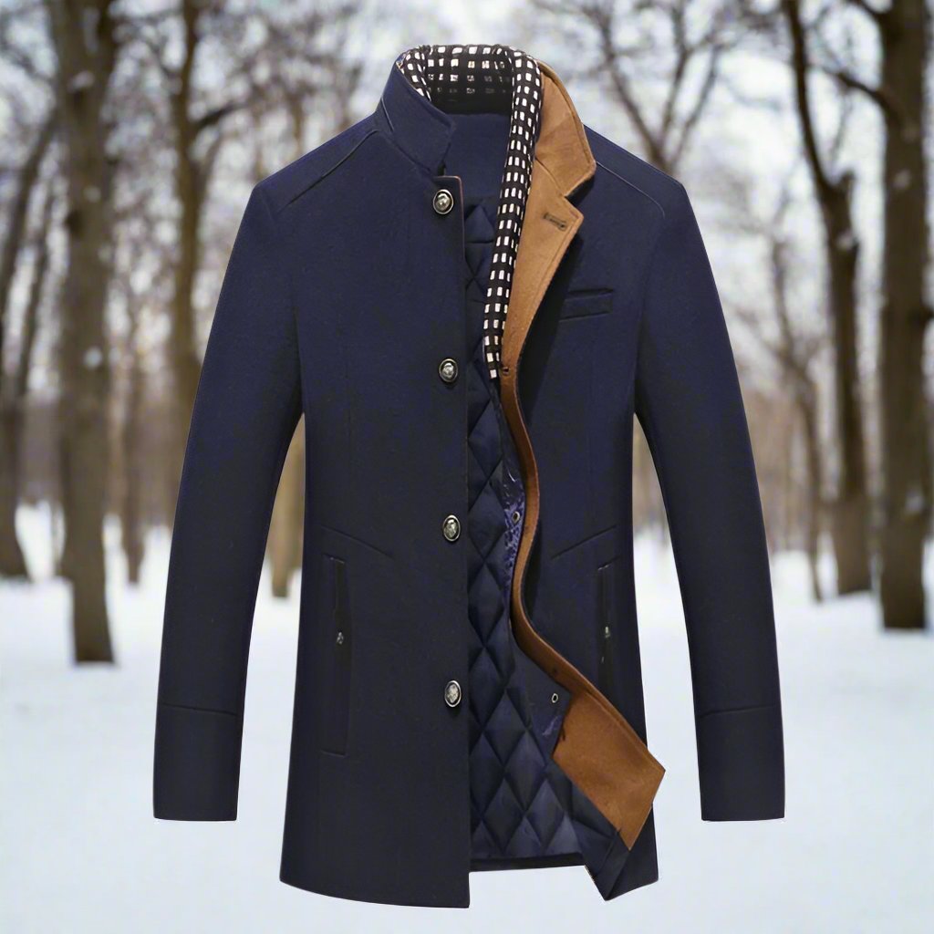 WW | Wool blend Tailored fit Stand-up collar Padded lining Button fastening