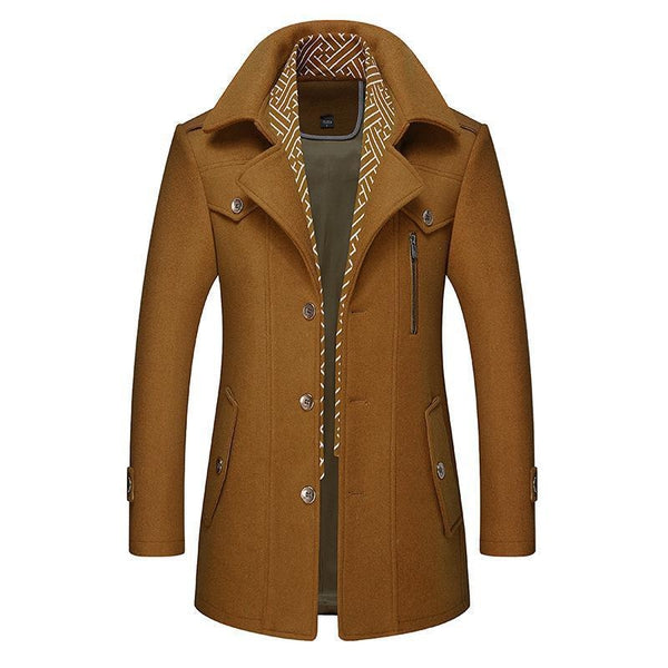 WW | Men's Winter Coat with Lapel Collar and Front Button Closure