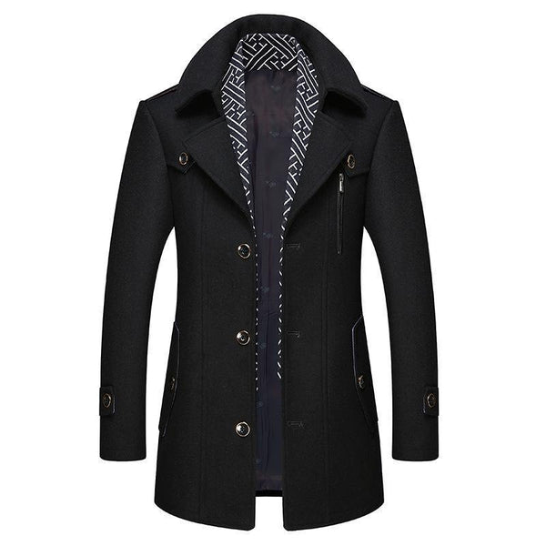 WW | Men's Winter Coat with Lapel Collar and Front Button Closure