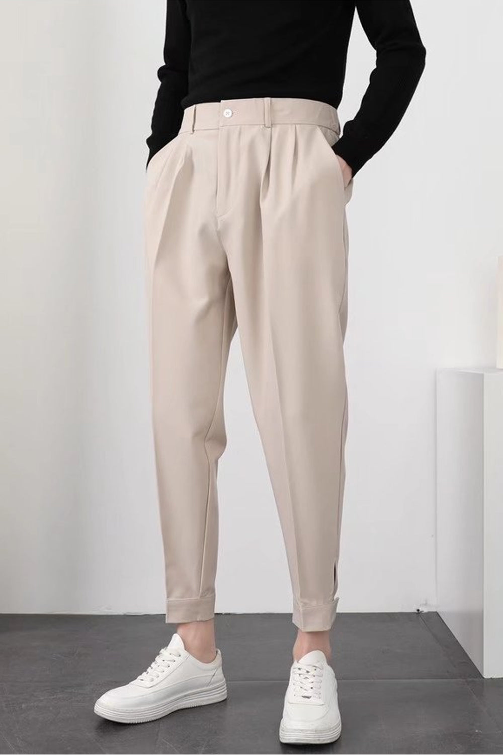 WW | Herren High Waist Hose Weiß Stoffhose