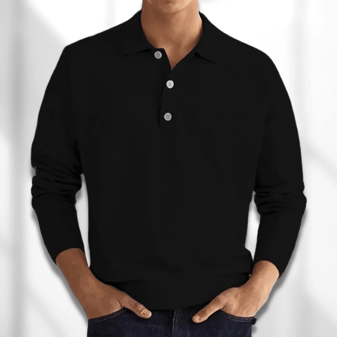 WW | Herren Langarm Poloshirt Schwarz