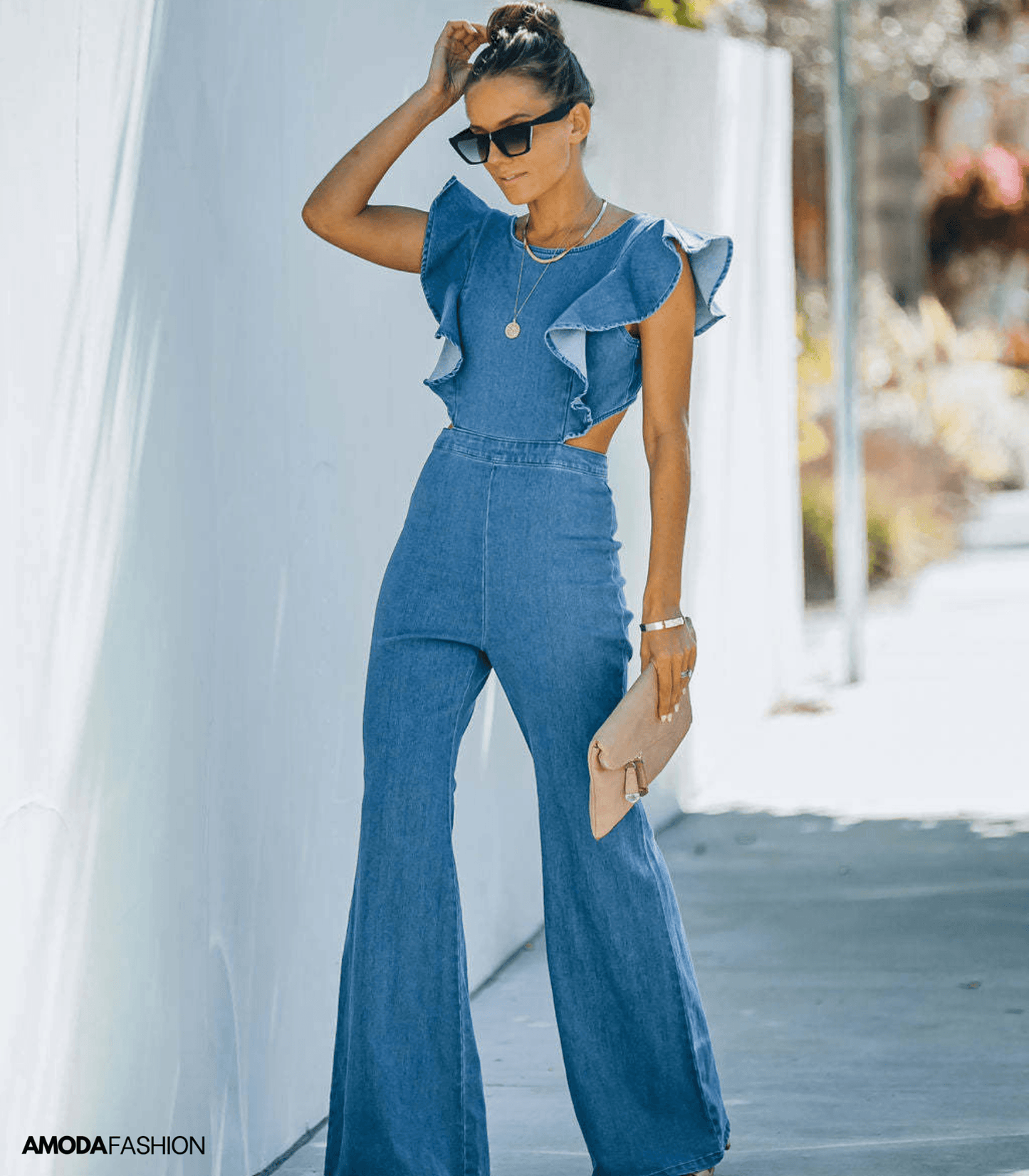 WW | Premium Denim Jumpsuits with Flared Sleeves