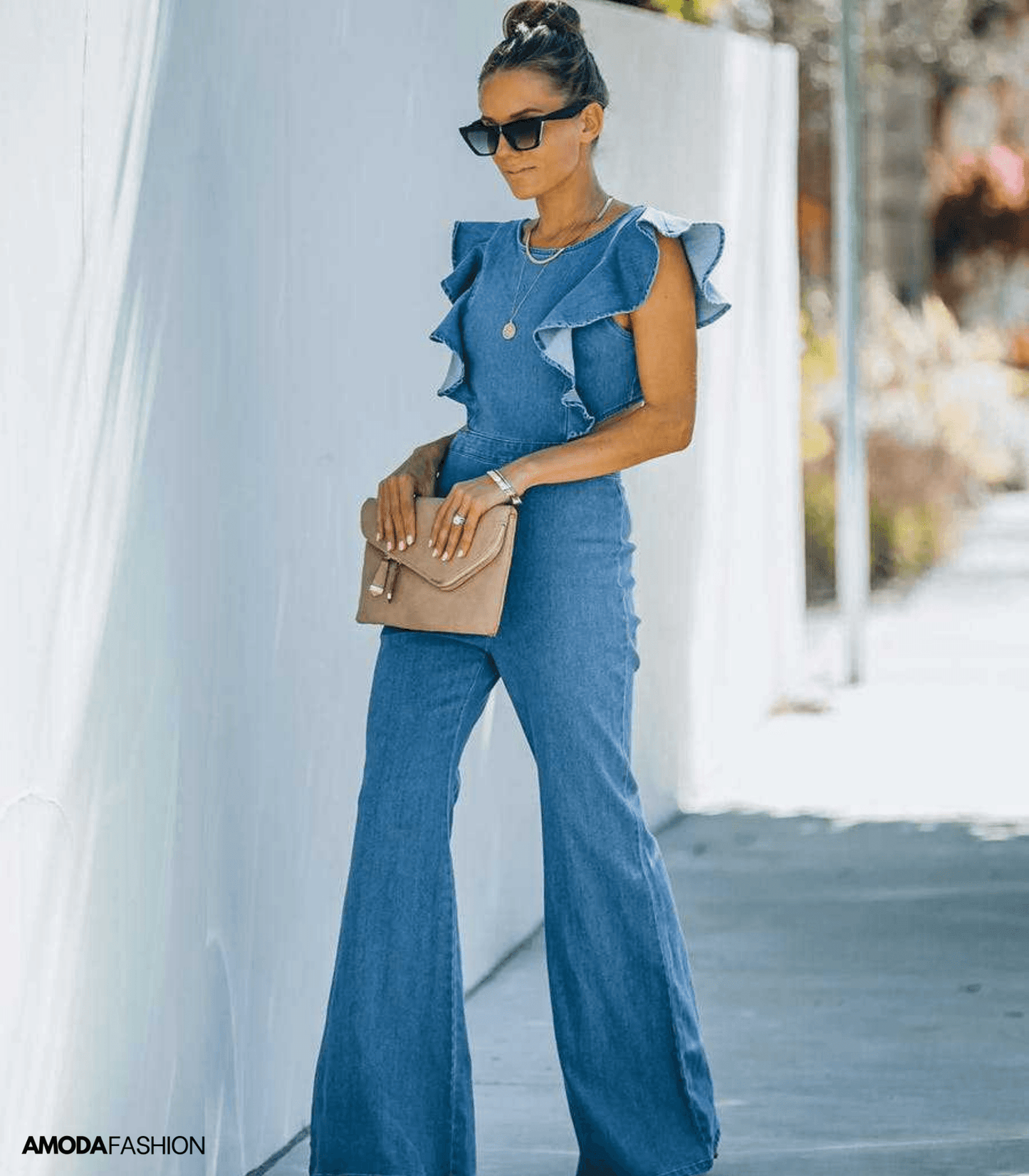 WW | Premium Denim Jumpsuits with Flared Sleeves