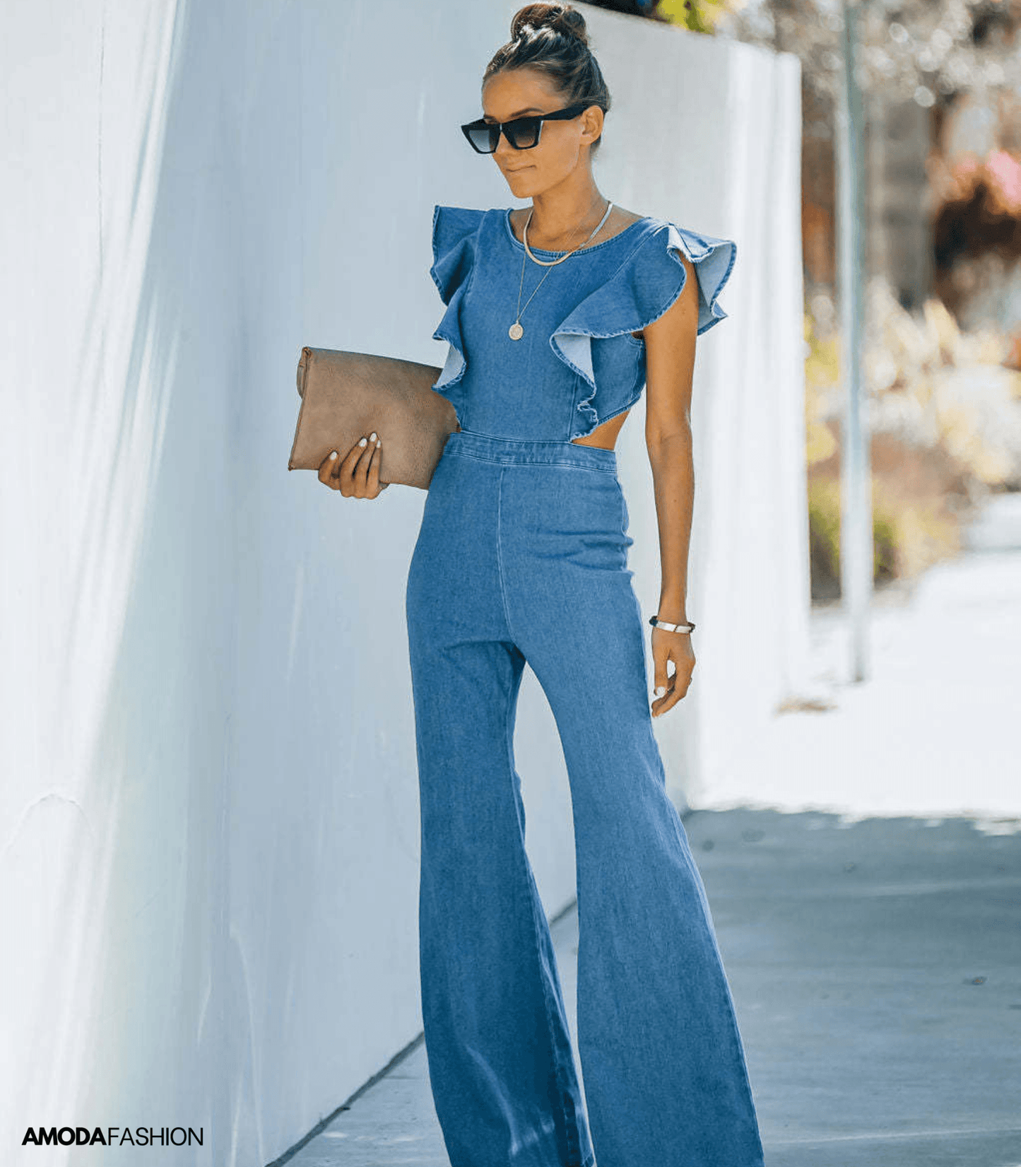 WW | Premium Denim Jumpsuits with Flared Sleeves
