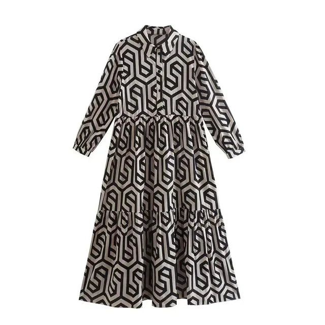 WW | Women's Winsett Long Sleeve Geometric Print Maxi Dress