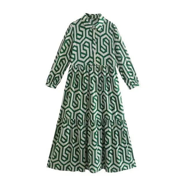 WW | Women's Winsett Long Sleeve Geometric Print Maxi Dress
